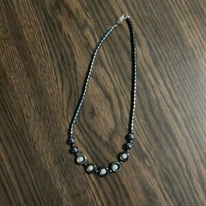 Necklace -very good used condition hematite and pearl look white bead 16"